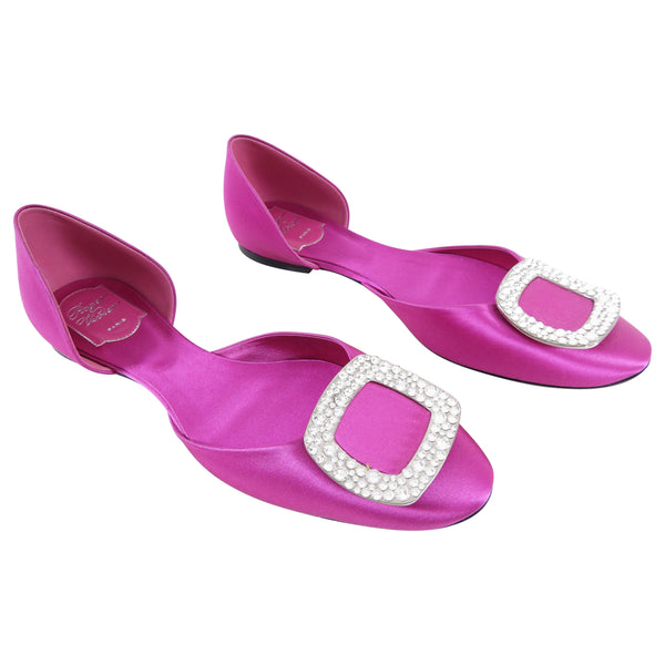 Roger Vivier Magenta Silk Chips Strass Flat Shoes - EU 40