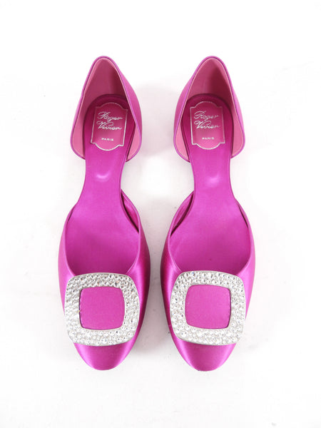 Roger Vivier Magenta Silk Chips Strass Flat Shoes - EU 40