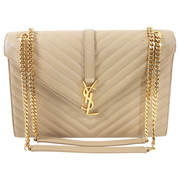 SAINT LAURENT Beige Quilted Large Envelope Bag — MOSS Designer Consignment