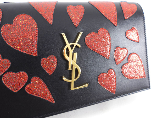 Saint Laurent Sac Coeur Heart Calf Clutch Bag In Rouge Metal