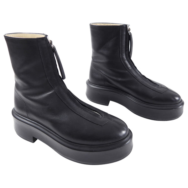 The Row Black Leather Zipper Ankle Boots 39.5