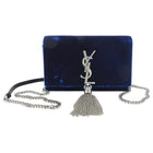 Saint Laurent Kate Tassel Blue Velvet and Rhinestone Crossbody Bag