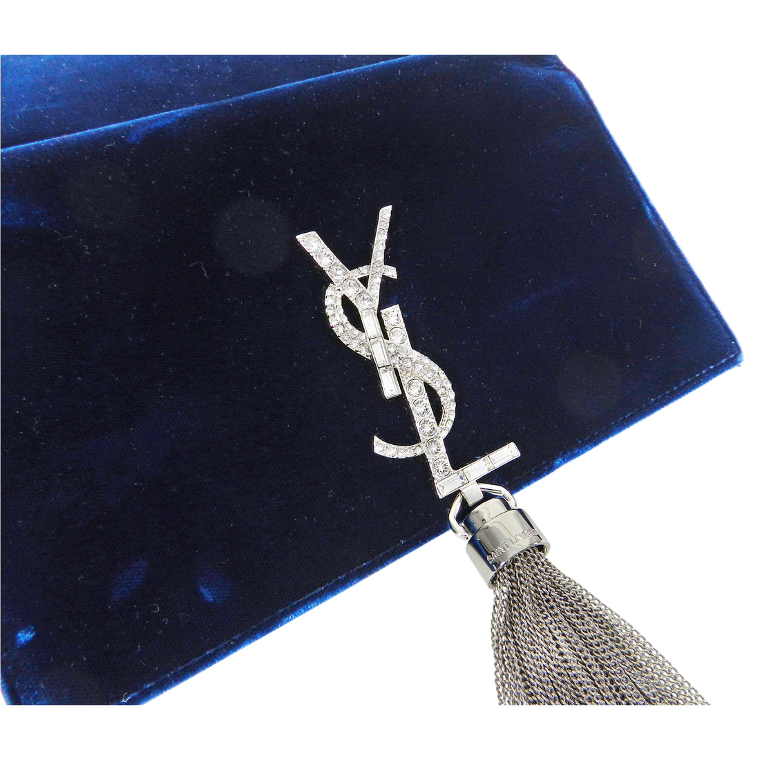 Saint Laurent Kate Tassel Blue Velvet and Rhinestone Crossbody Bag