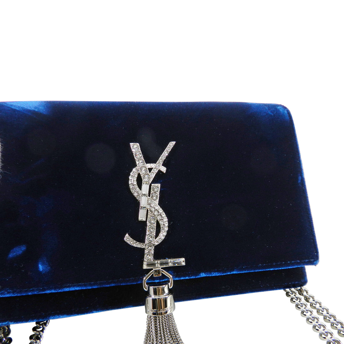 Saint Laurent Kate Tassel Blue Velvet and Rhinestone Crossbody Bag