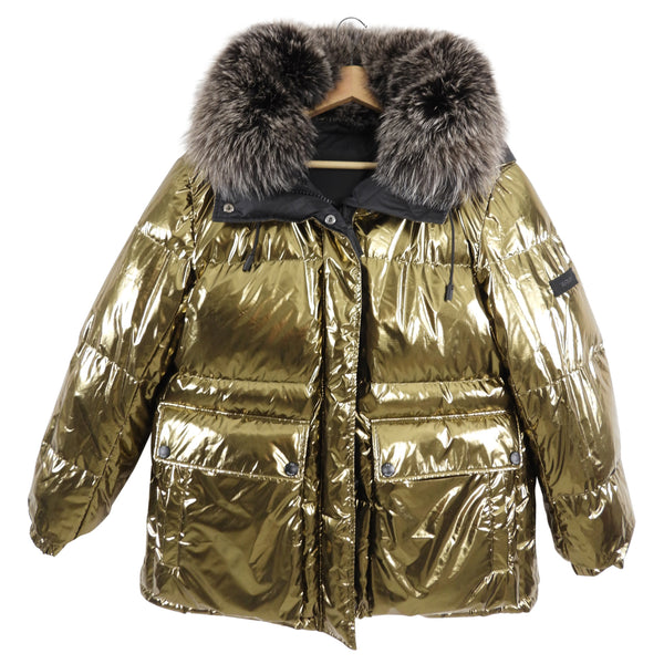 Yves Salomon Army Reversible Gold Black Metallic Parka - S