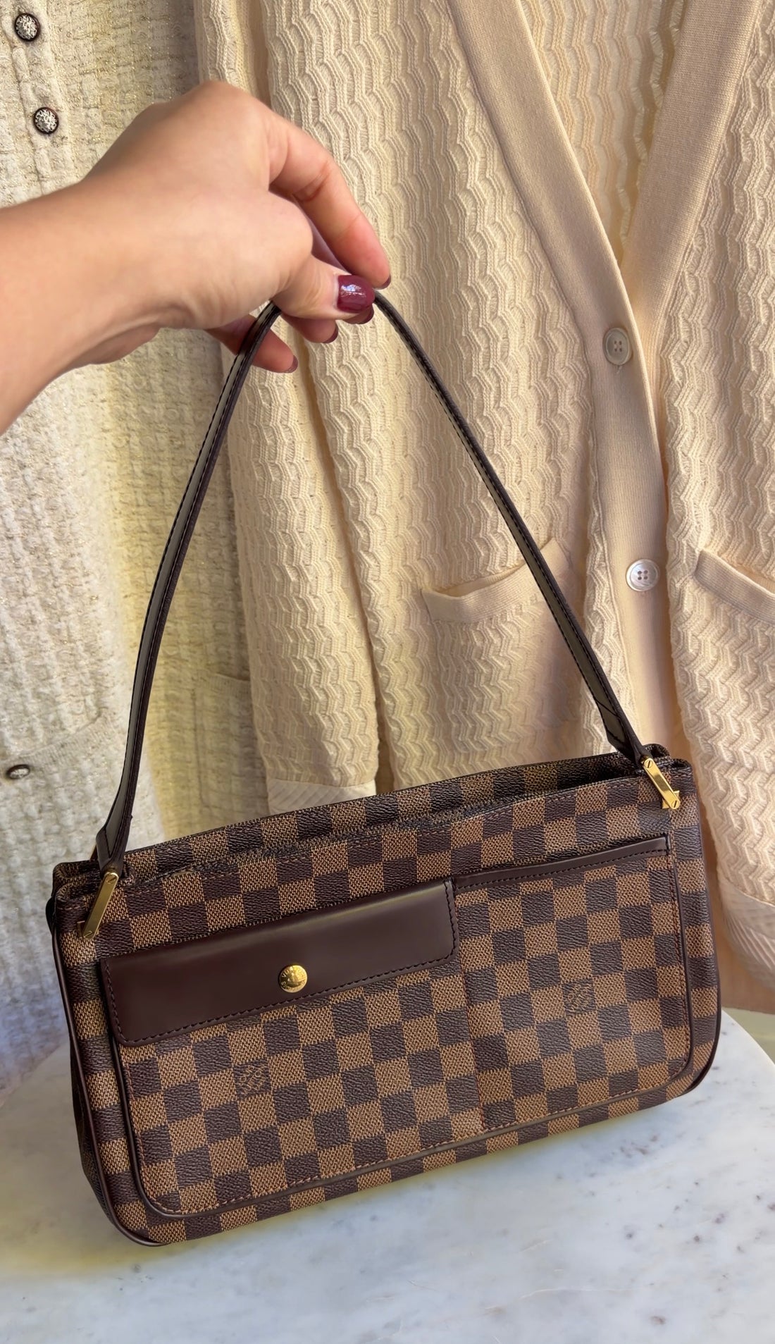 Louis Vuitton Brown Vintage 2005 Damier Ebene Aubagne Shoulder Bag