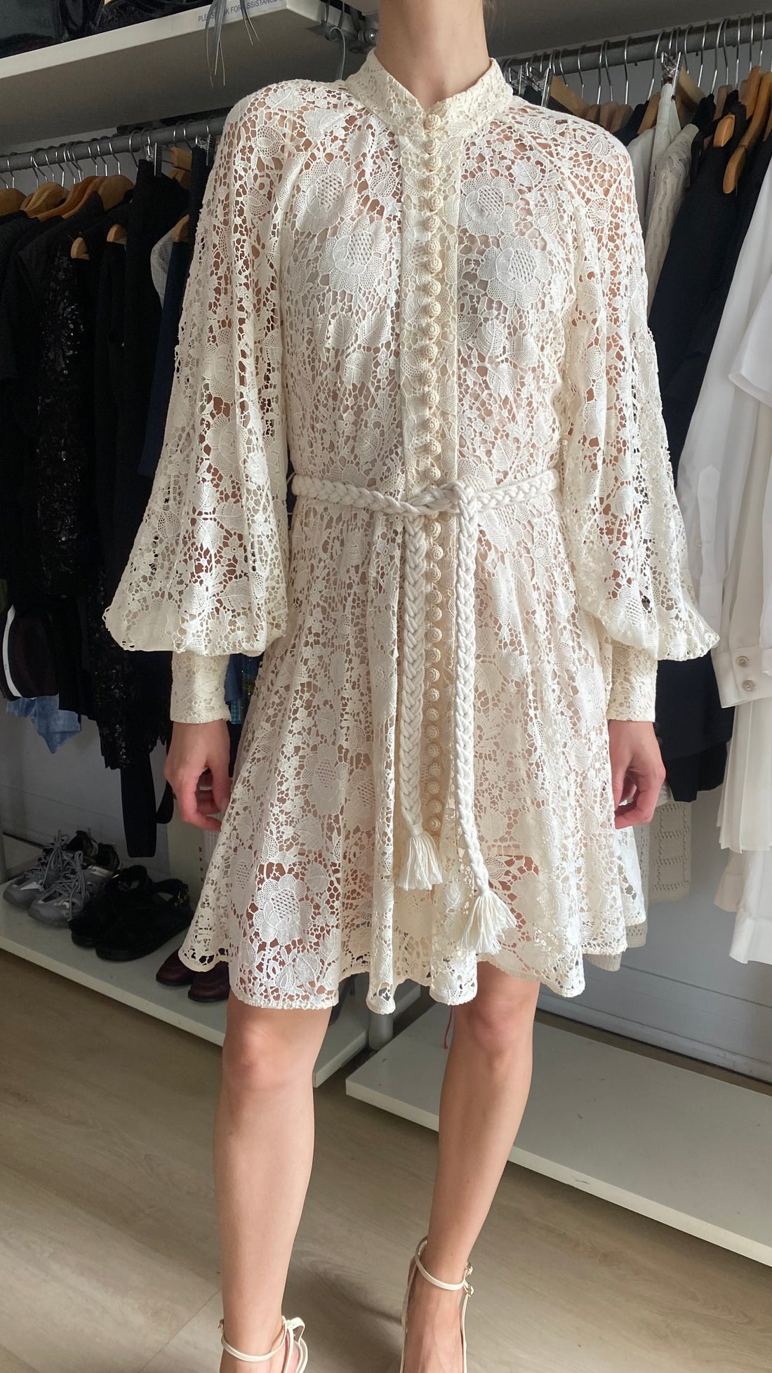 Zimmermann Cream "Cassia" Lace-Macramé Long Sleeve - 3 / L / US 8-10
