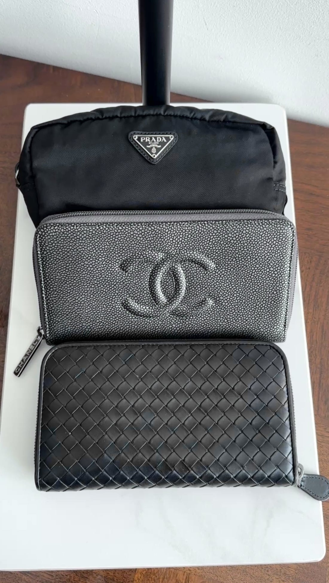 Bottega Veneta Black Intrecciato Leather Continental Zip Wallet