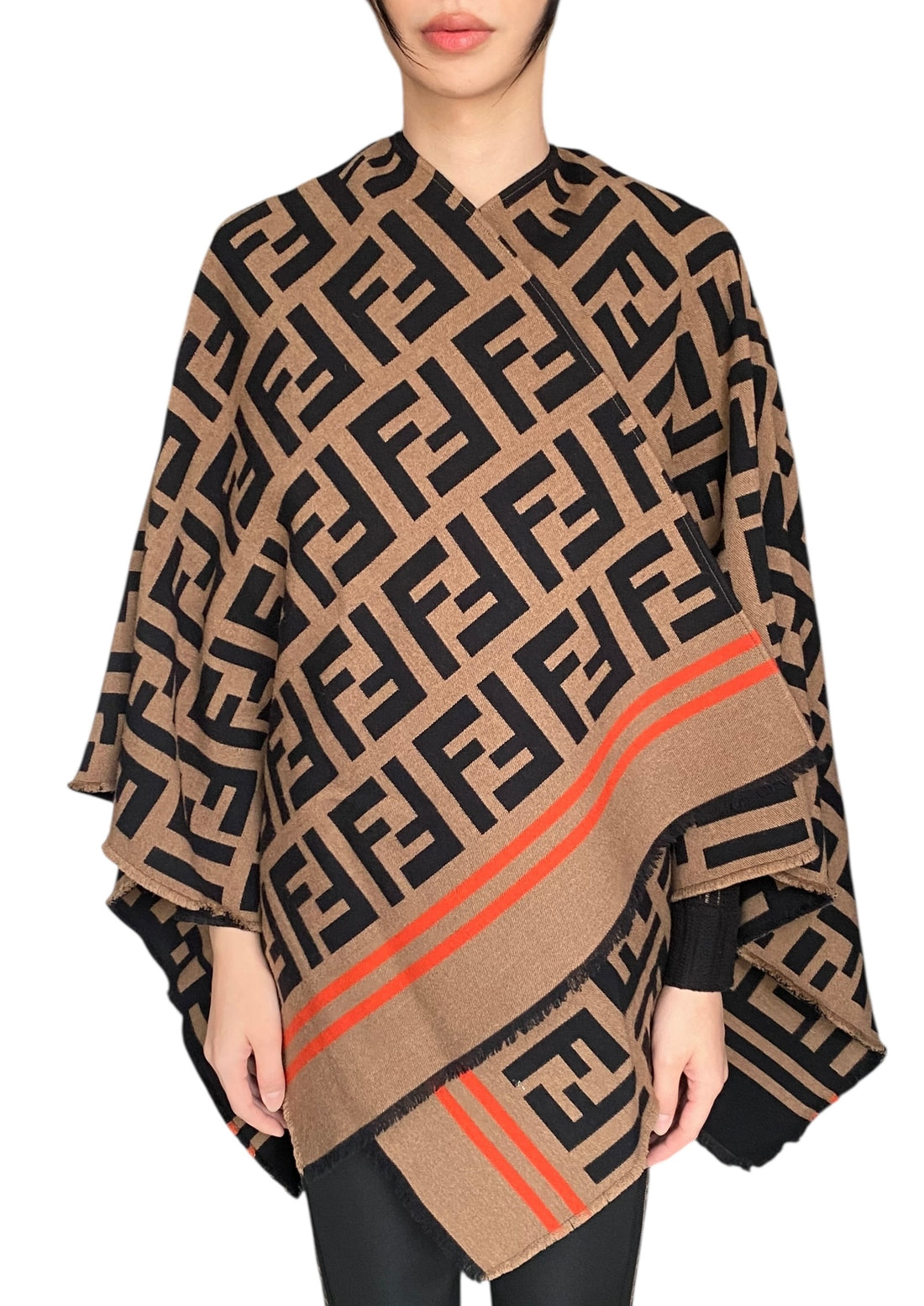 Fendi Brown Monogram Wool Blend Poncho
