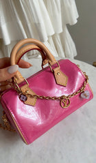 Louis Vuitton New Pink Monogram Vernis Nano Speedy Bag with Chain Strap