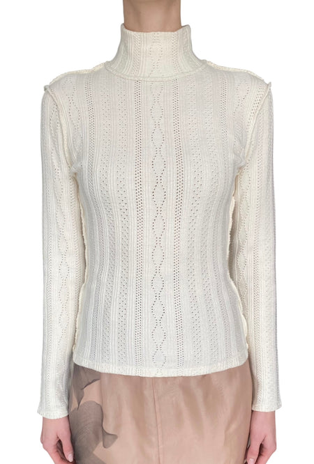 Smythe Ivory Pointelle Turtleneck Long Sleeve Top - S / US 4