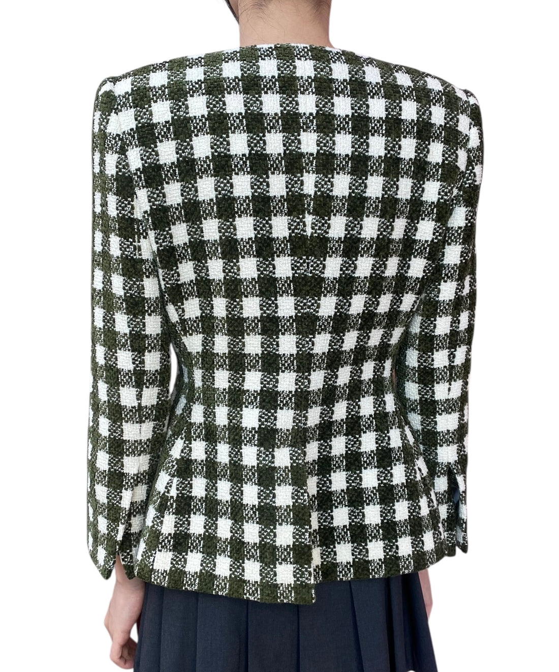 Oscar De La Renta Green Chenille Check Tweed Jacket - US 8