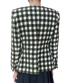 Oscar De La Renta Green Chenille Check Tweed Jacket - US 8