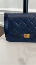 Chanel Navy Quilted Leather Boy Wallet on Chain GHW