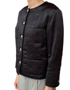 Chanel Black Quilted Silk Satin Faux Fur Trim Jacket - 42 / US 6