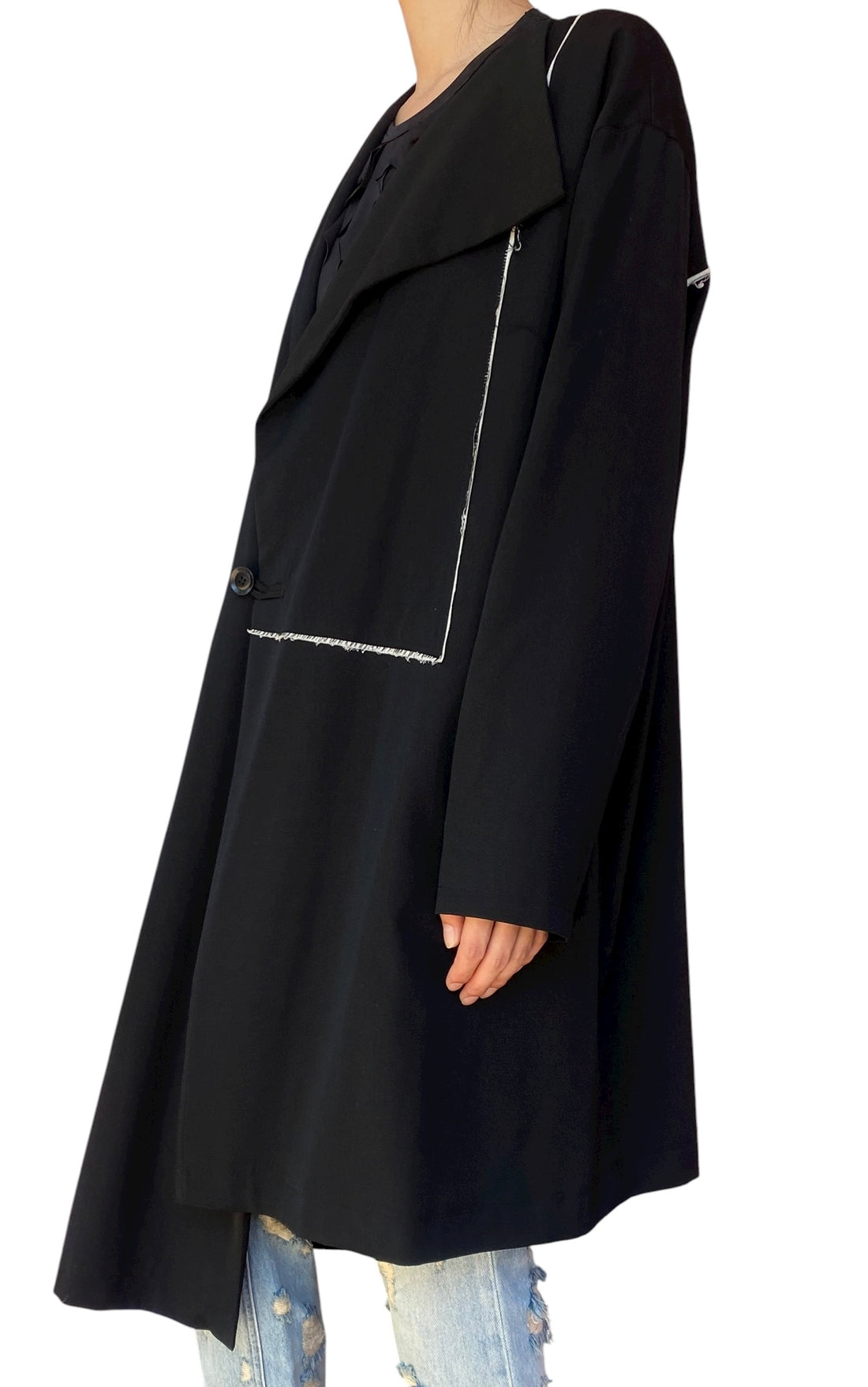 Yohji Yamamoto Black Asymmetrical Wool Coat  - JP 2 / L