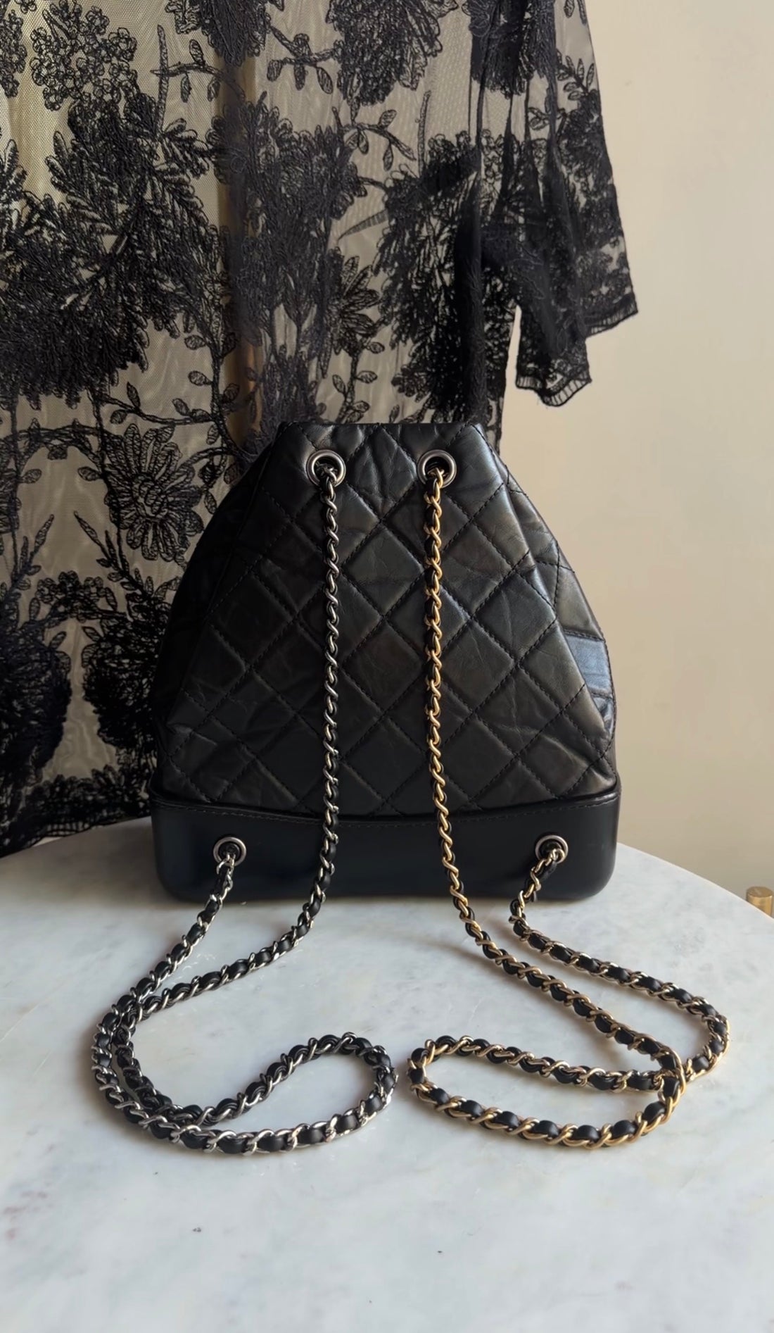 Chanel Black Small Quilted Leather Gabrielle Chain Small Backpack Bag