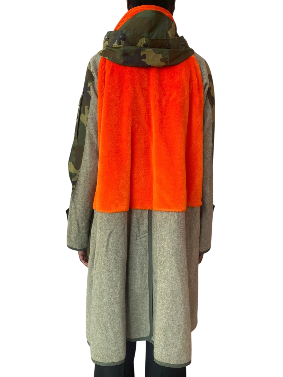 Junya Watanabe Camo & Orange Fleece Panelled Canvas Coat - XS