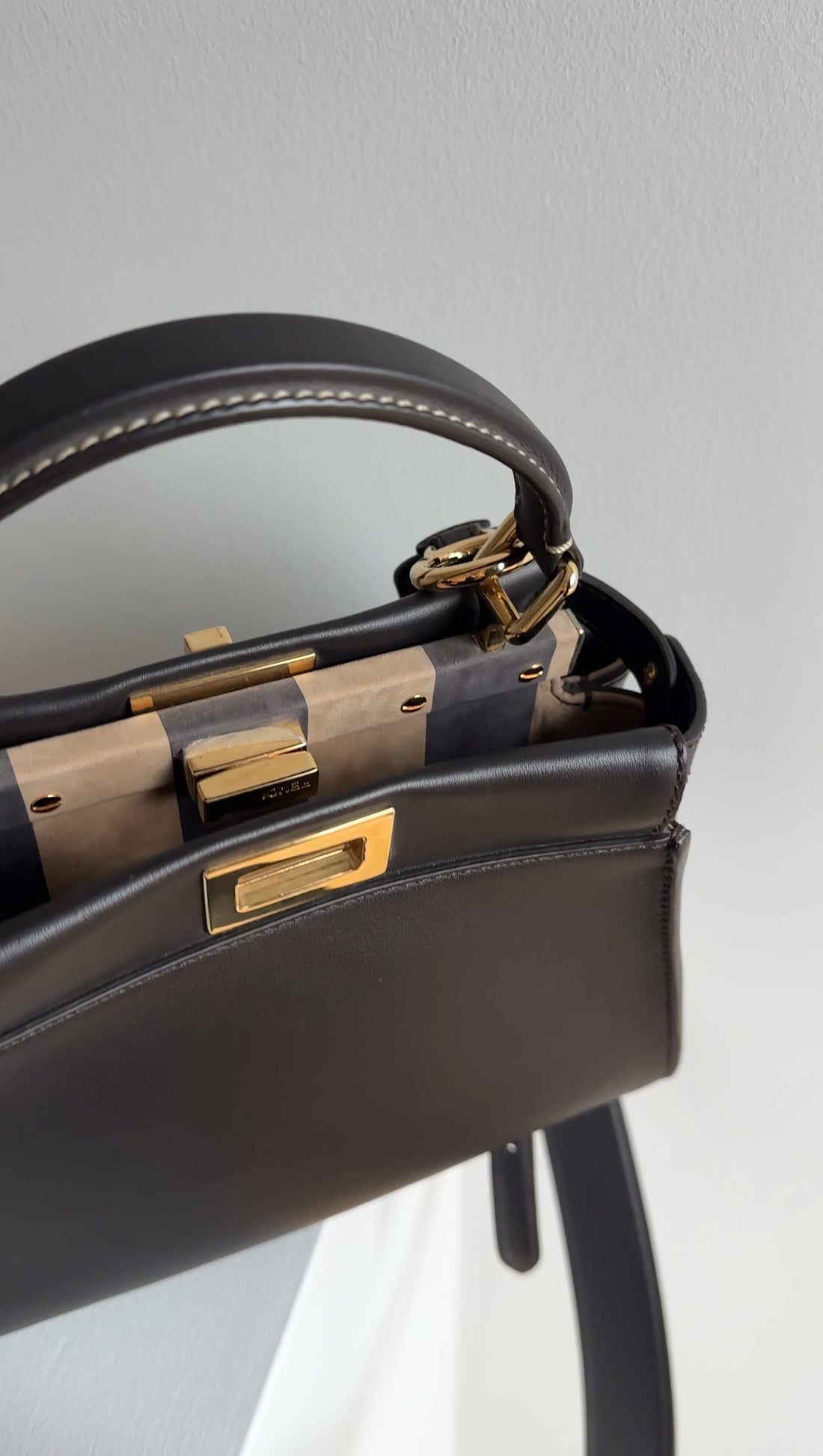 Fendi Dark Espresso Brown Leather Peekaboo Mini Bag