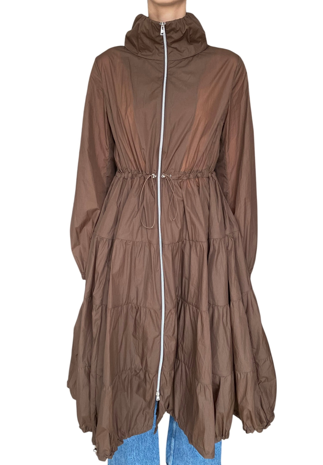 Herno Brown Long Nylon Windbreaker Coat - 42 / US 6-8