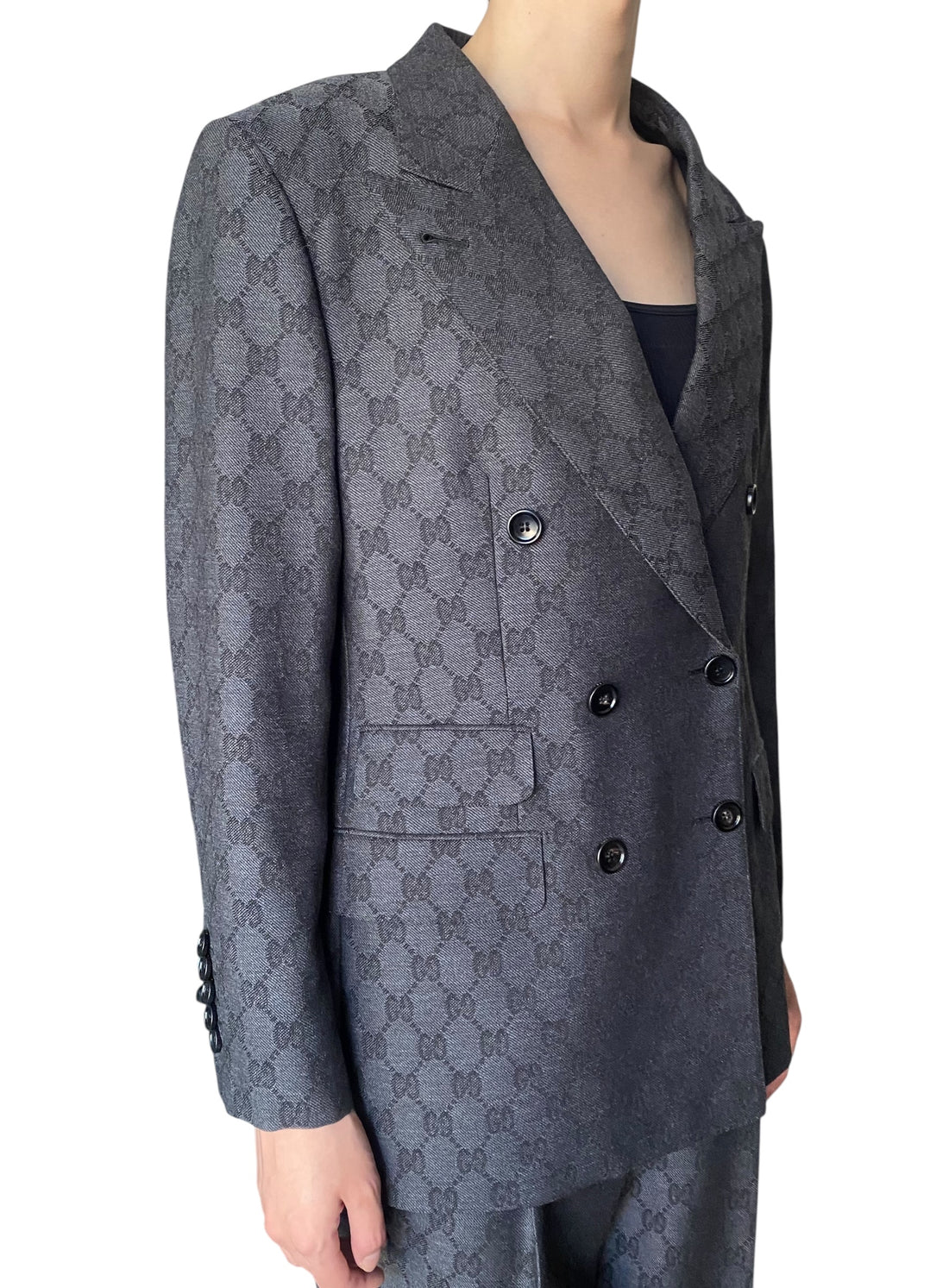 Gucci Grey 2025 Monogram Double Breasted Blazer - 42