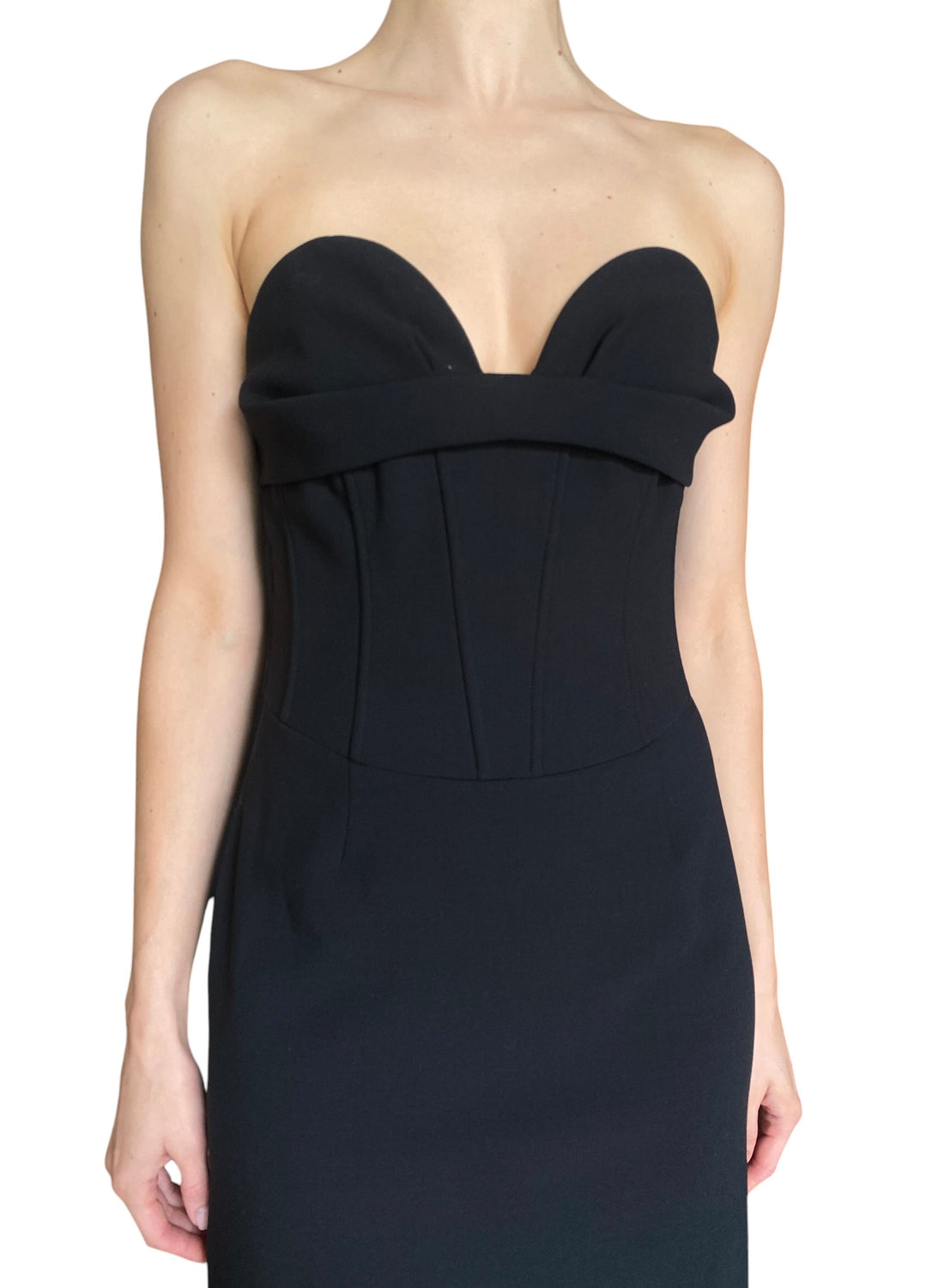 Magda Butrym Black Draped Wool-Blend Strapless Bustier Gown - FR 36 / US 4