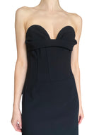Magda Butrym Black Draped Wool-Blend Strapless Bustier Gown - FR 36 / US 4