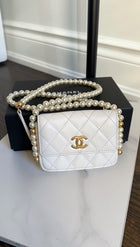 Chanel Ivory White About Pearls Mini Card Holder on Strap