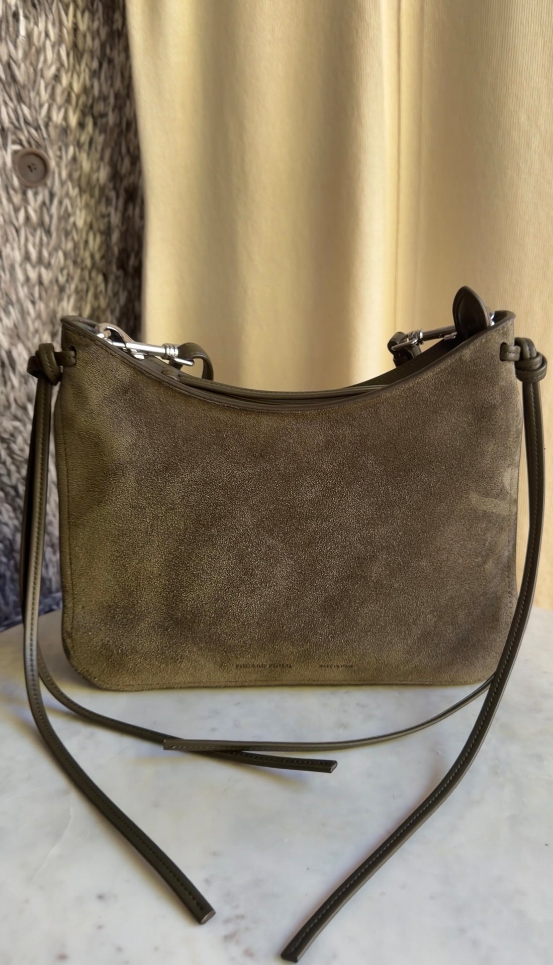 Phoebe Philo Dark Olive Green Small Gig Suede Shoulder Bag