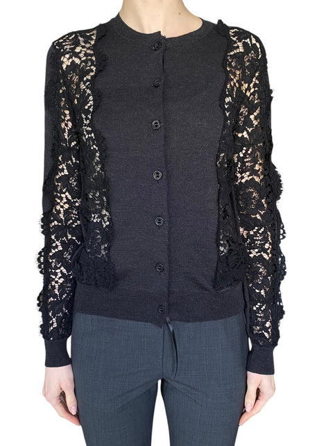 Lanvin Grey Cashmere Lace Panelled Cardigan - XS / US 2-4