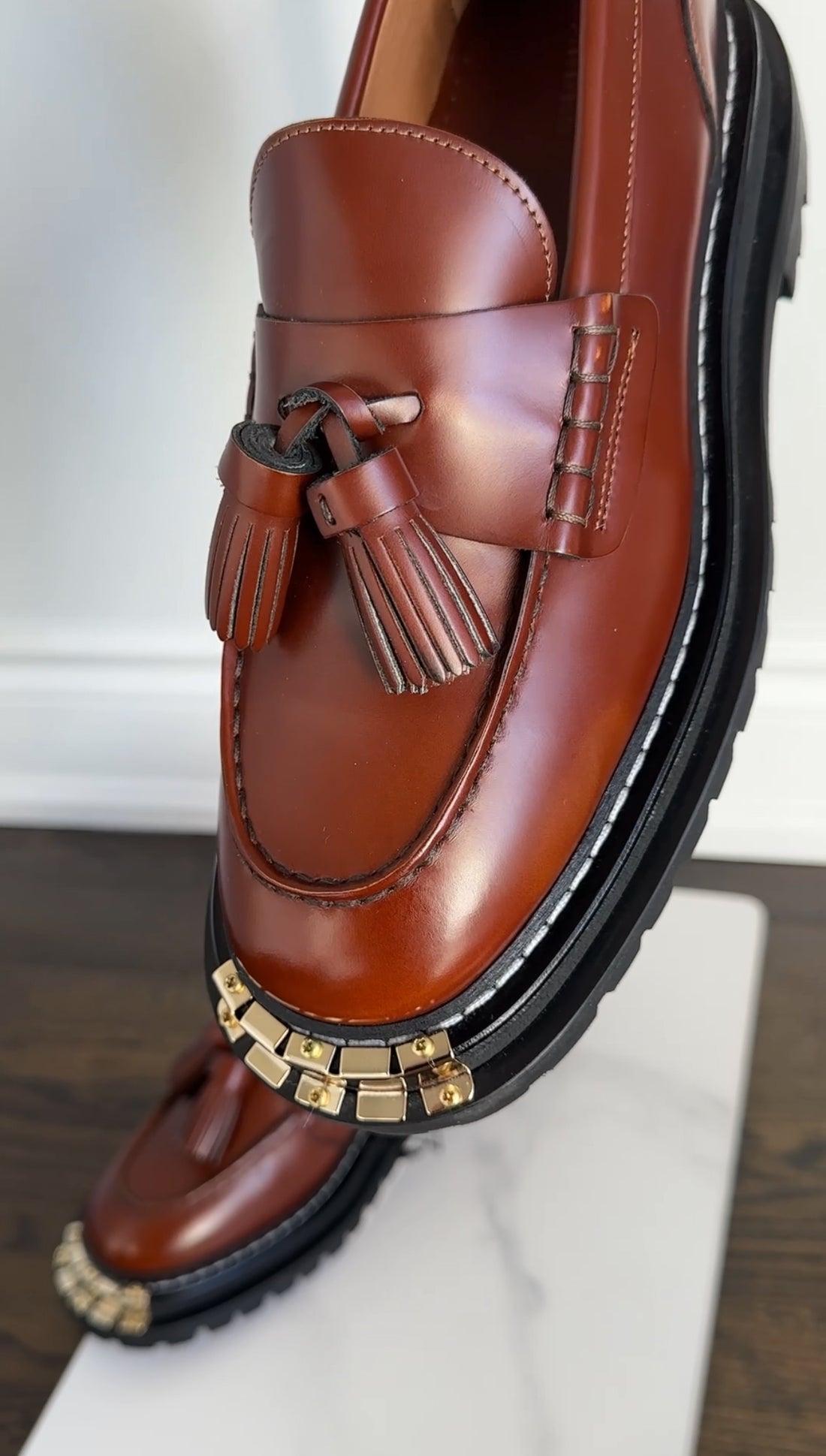 Sandro Cordovan Tassel Chunky Loafers with Metal Toe - 39