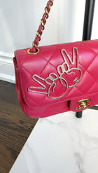Chanel Pink V for Victory Mini Cherry Pink Crystal Classic Flap Bag
