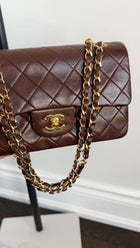 Chanel Vintage 1989 Chocolate Brown Lambskin Small Double Classic Flap Bag GHW