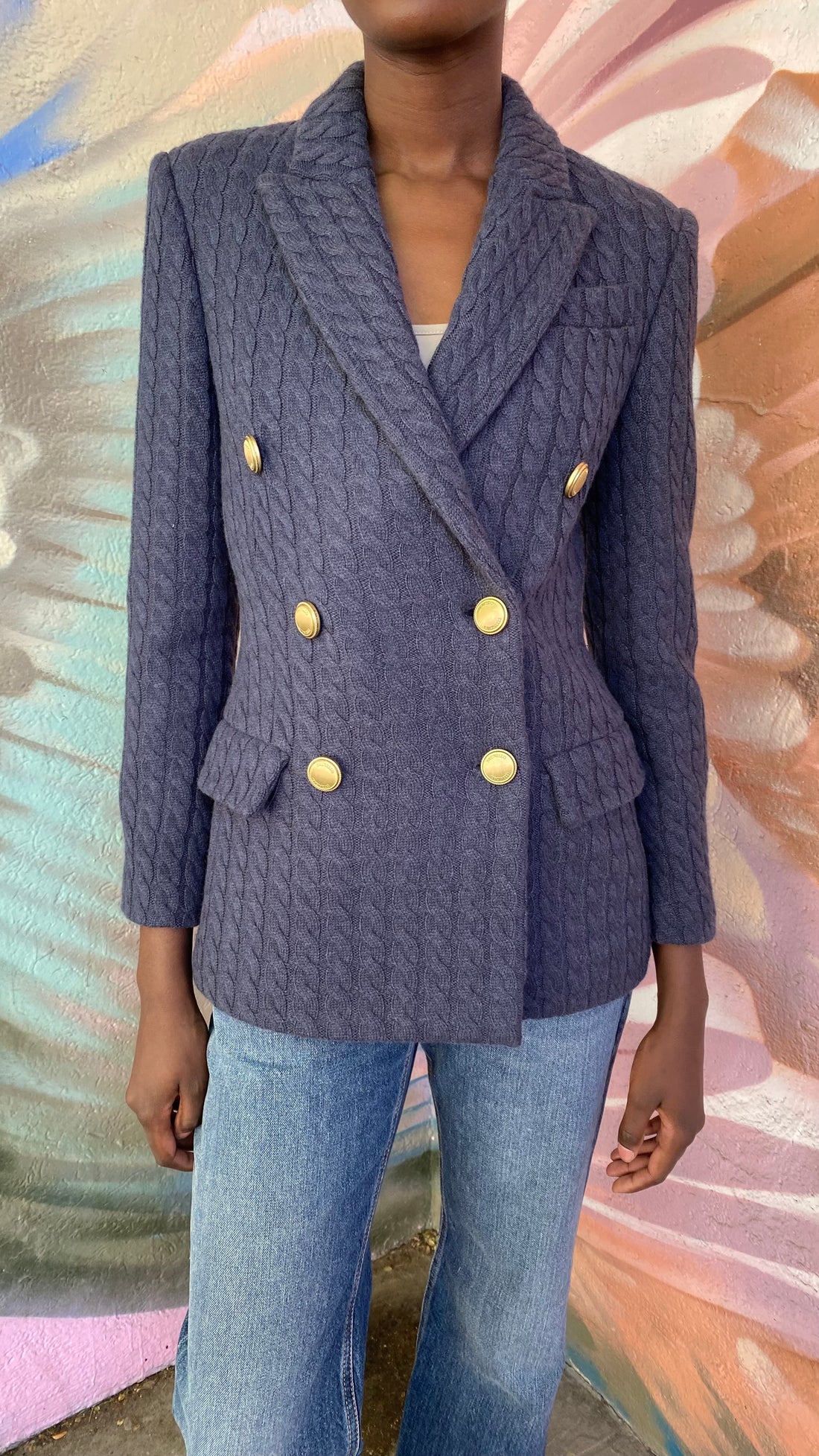 Brunello Cucinelli Blue Cashmere Cable Knit Blazer - IT 38 / US 4