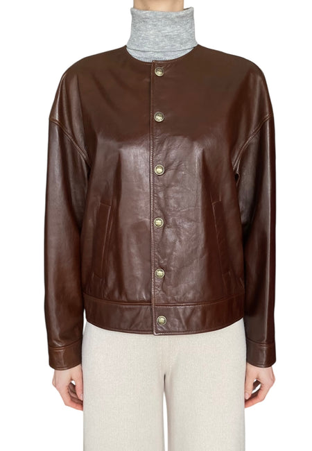 Nili Lotan Brown “Deja” Leather Bomber Jacket - S