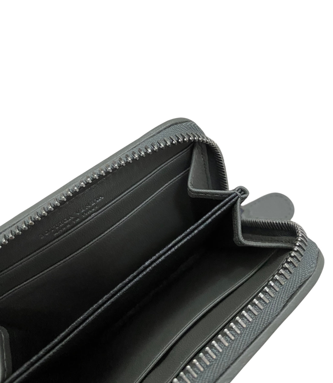 Bottega Veneta Grey Intrecciato Leather Zip Compact Wallet