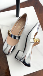 Christian Dior Silver Metallic Baby D Block Heel Mary Jane Shoes - 35.5