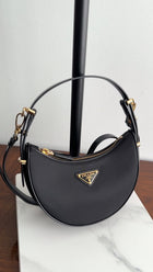 Prada ReNylon Black Mini Arque Two Way Crescent Bag