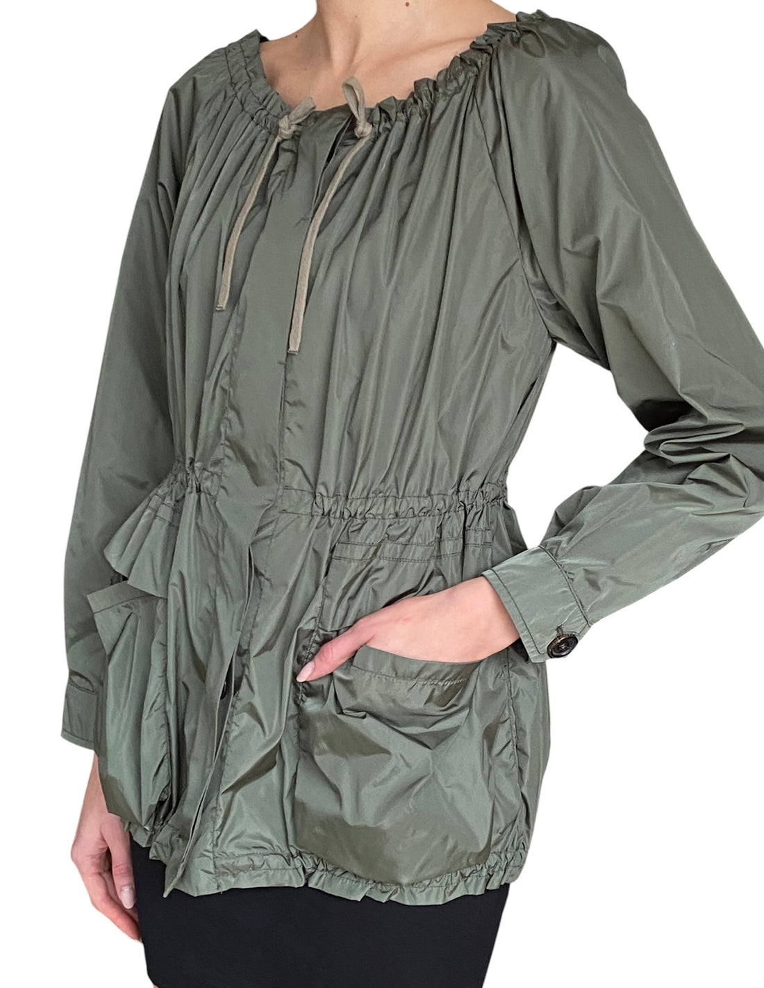 Prada Sport Army Green Vintage Nylon Drawstring Rain Jacket - S / US 4-6