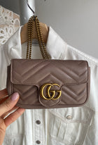 Gucci Taupe Super Mini Matelasse Marmont Crossbody Chain Bag