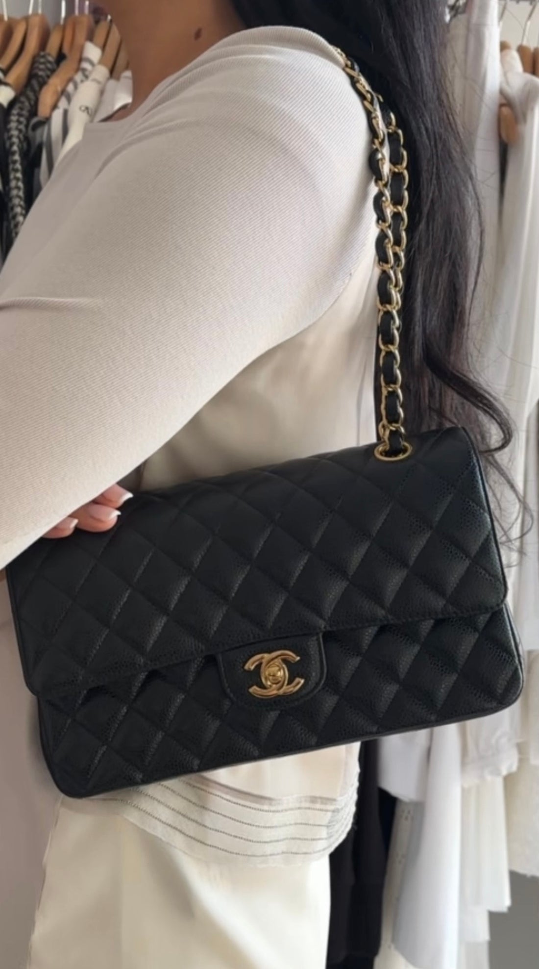 Chanel Black Caviar Leather Medium CC Classic Double Flap Bag GHW