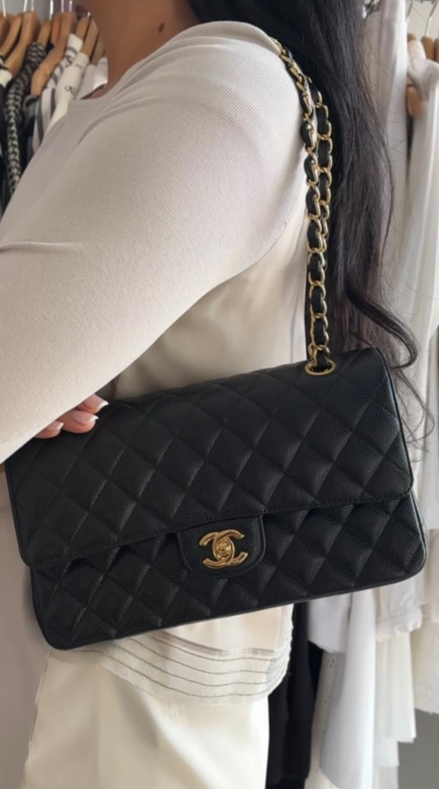 Chanel Black Caviar Leather Medium CC Classic Double Flap Bag GHW