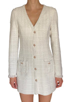 Sau Lee White Tweed Pearl Button Blazer Mini Dress - US 4