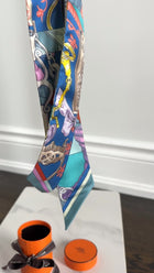 Hermes Cavalleria D'etriers Celedon / Blue / Old Pink Twilly Silk