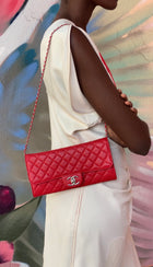 Chanel Red Lambskin Quilted Leather East West Accordion Wallet on Chain Bag