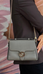 Gucci Grey Calfskin Dollar Interlocking GG Top Handle Chain Shoulder Bag
