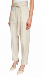 Brunello Cucinelli Beige Linen Belted High-Waisted Monili Trousers - IT 44 / US 8