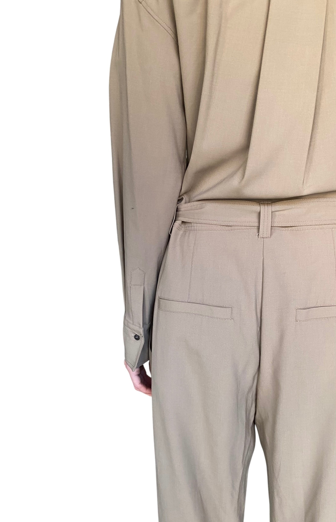 Brunello Cucinelli Khaki Wool Long Sleeve Belted Jumpsuit - M / US 6