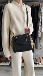 Burberry Black Leather House Check Mini Banwell Two Way Tote Bag
