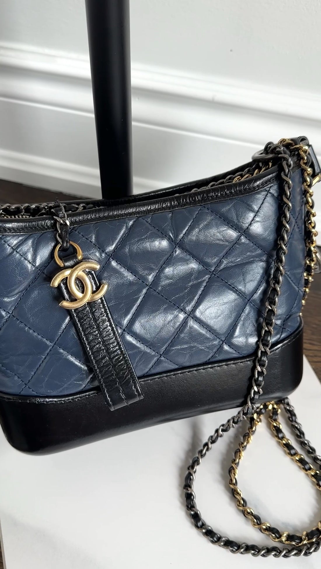 Chanel Small Navy and Black Quilted Gabrielle Chain Bag